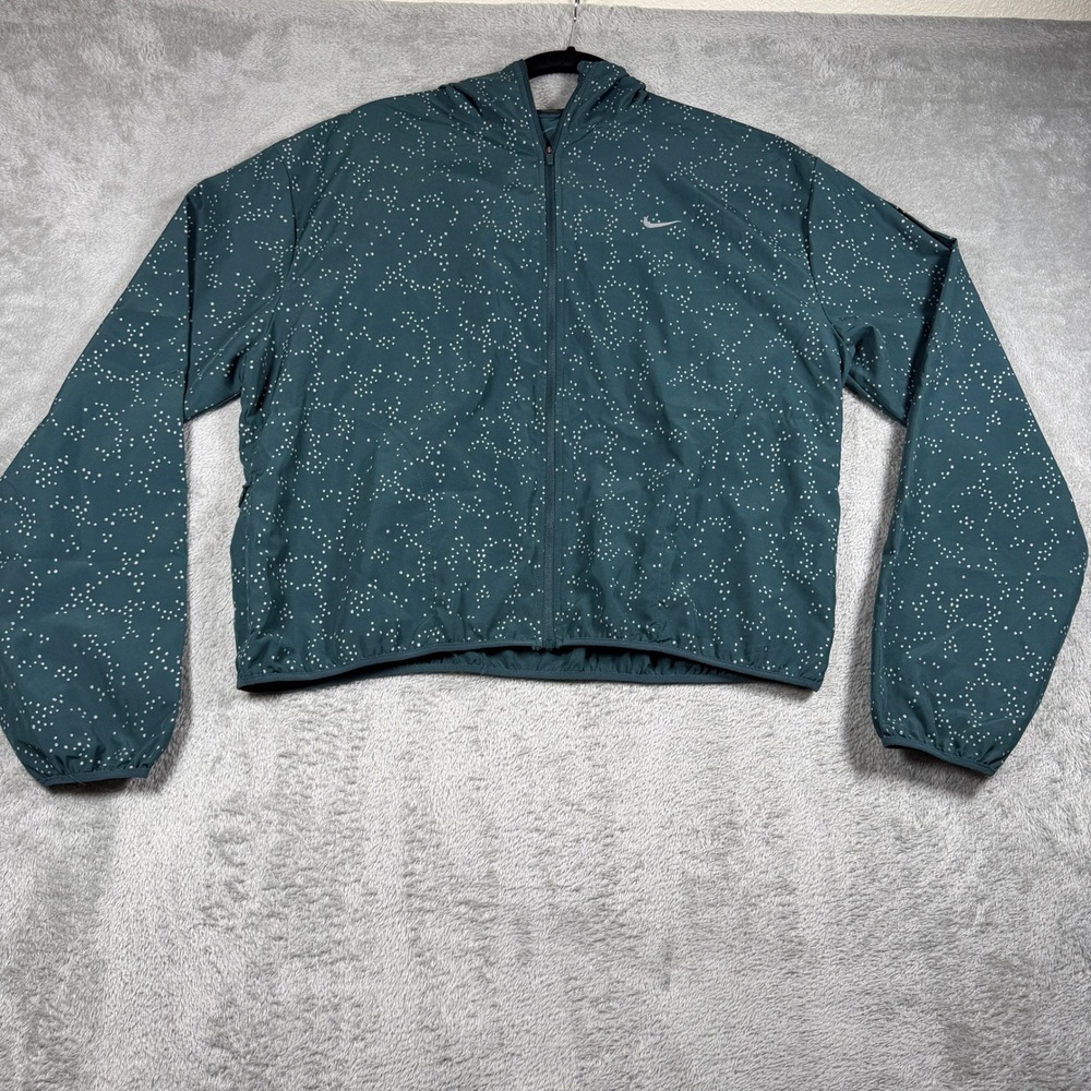 Nike Reflect Running Jacket Women Medium Green Dri-Fit Polka Dot Hooded FB5321